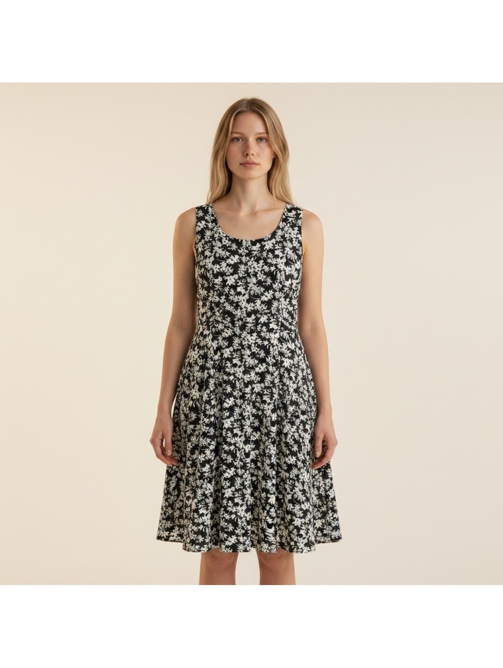 Dressbarn Dress Women 10 Black Floral Sheath Midi Sleeveless Lined Stretch